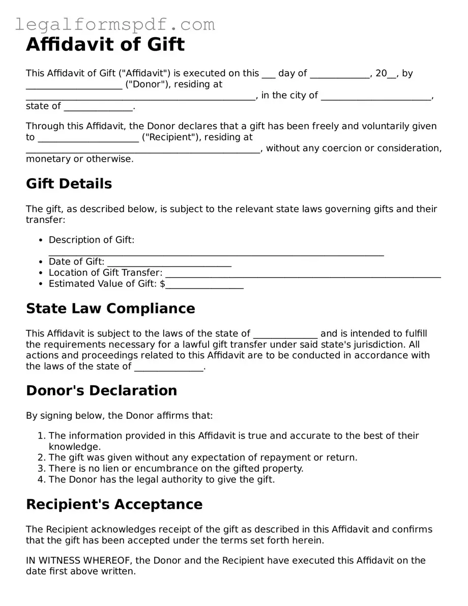 Official Affidavit of Gift Document