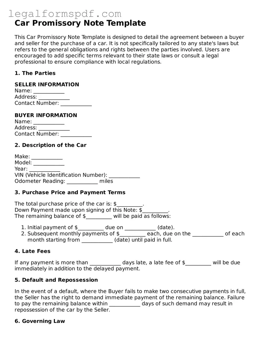 Official Promissory Note for a Car Document