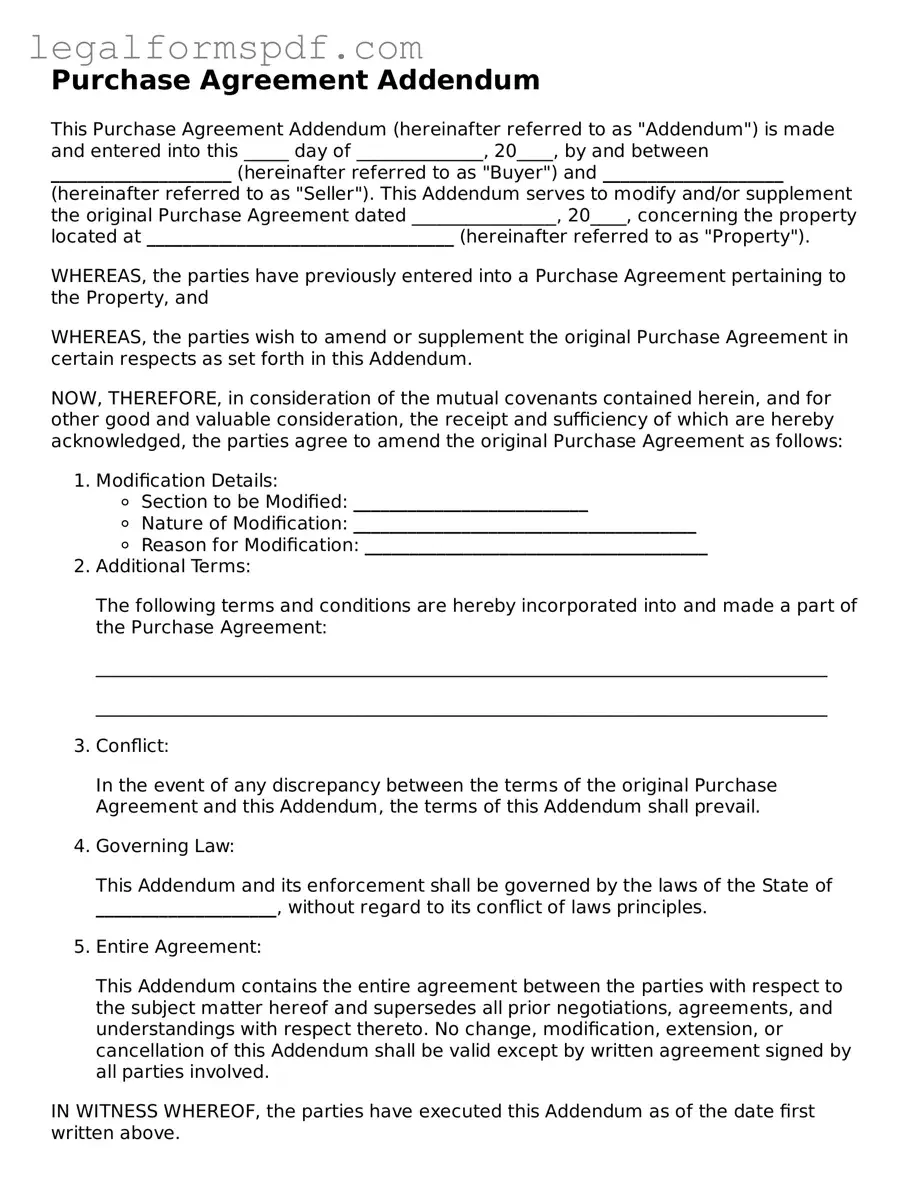 Official Purchase Agreement Addendum Document