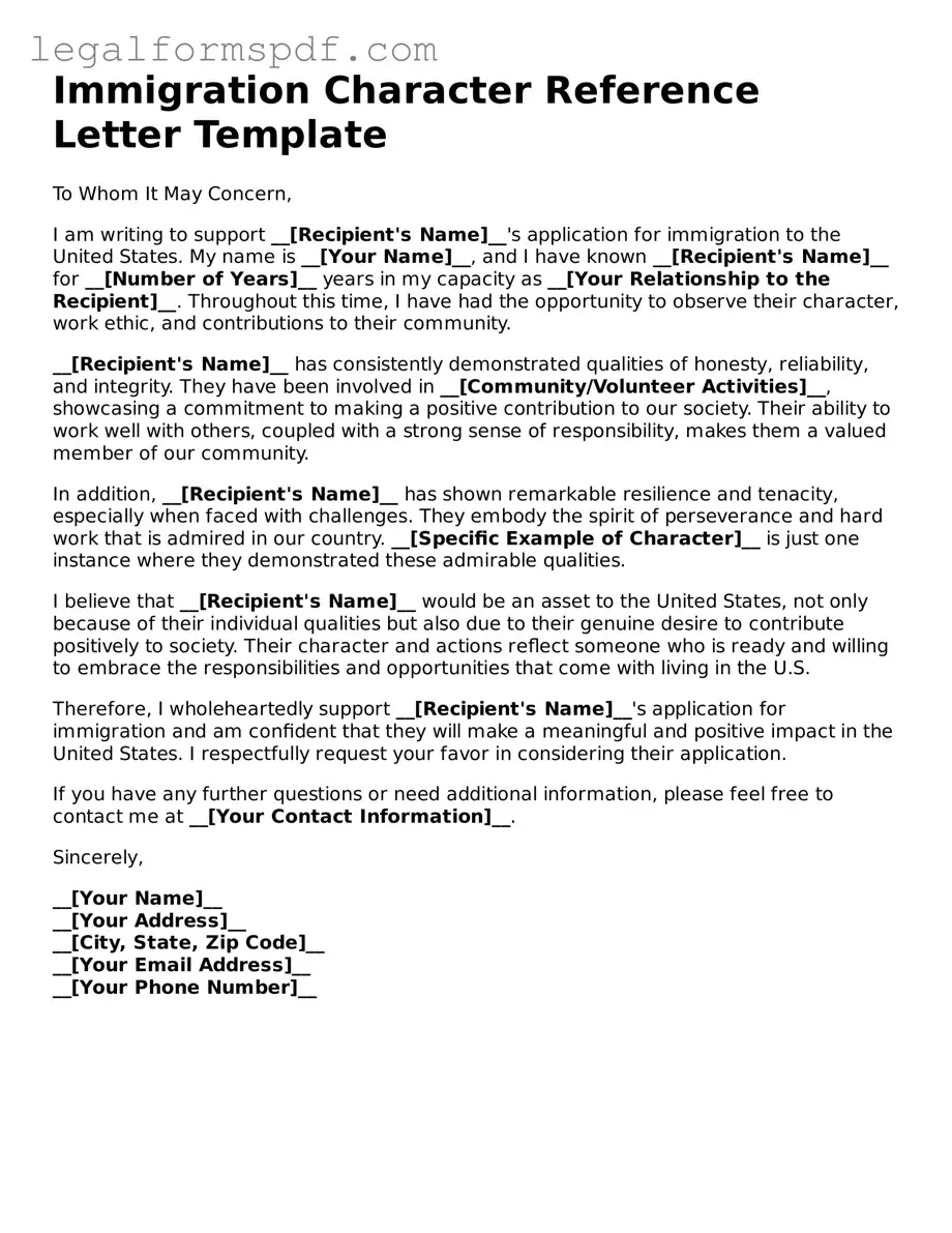 Official Character Reference Letter for Immigration Document