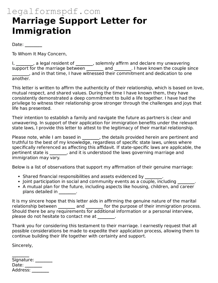 Official Marriage Support Letter for Immigration Document