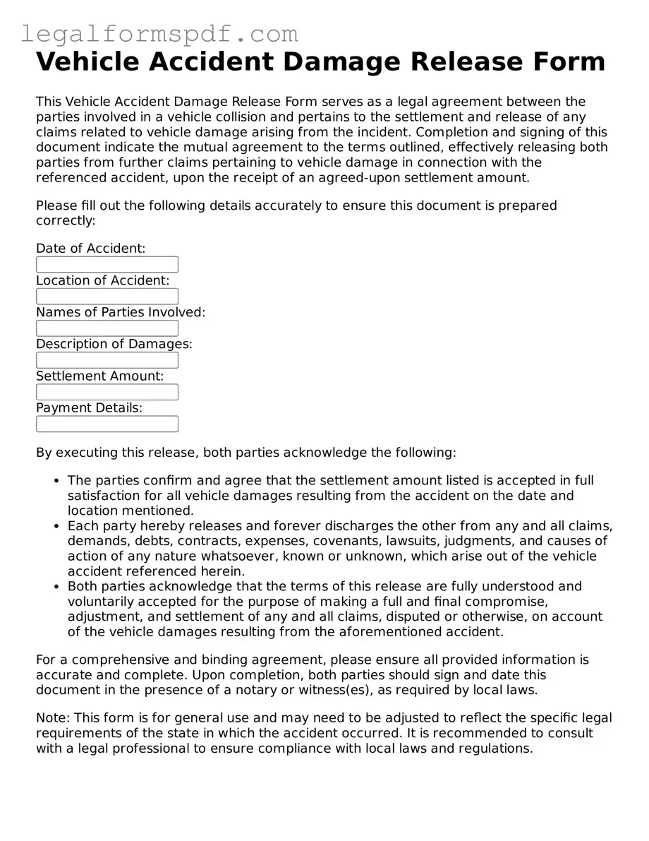 Official Vehicle Accident Damage Release Document