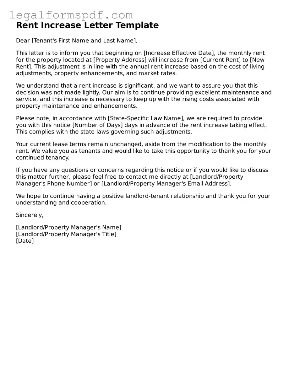 Official Rent Increase Letter Document