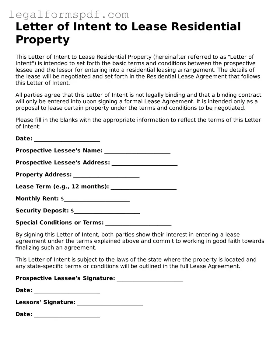 Official Letter of Intent to Lease Residential Property Document