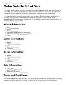 Official Motor Vehicle Bill of Sale Document