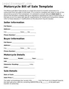 Official Motorcycle Bill of Sale Document