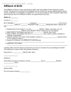 Official Affidavit of Birth Document