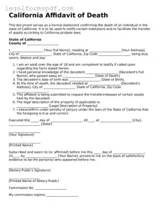 Fillable  Affidavit of Death Document for California