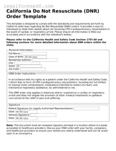 Fillable  Do Not Resuscitate Order Document for California
