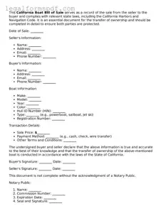 Fillable  Boat Bill of Sale Document for California