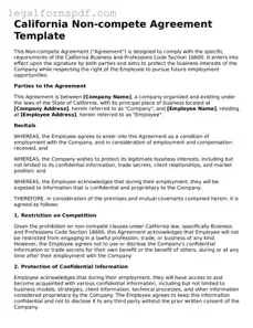 Fillable  Non-compete Agreement Document for California
