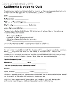 Fillable  Notice to Quit Document for California