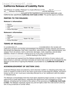 Fillable  Release of Liability Document for California