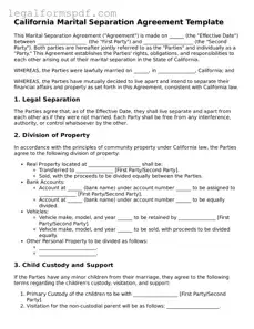 Fillable  Marital Separation Agreement Document for California