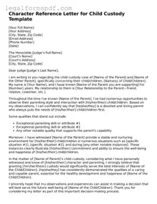 Official Character Reference Letter for Child Custody Document