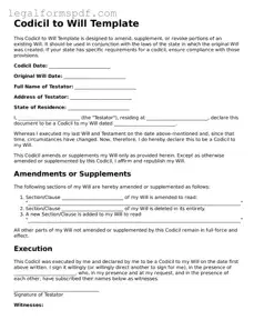 Official Codicil to Will Document