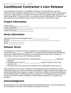 Official Conditional Contractor’s Lien Release Document