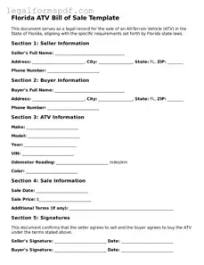 Fillable  ATV Bill of Sale Document for Florida