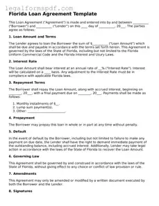 Fillable  Loan Agreement Document for Florida