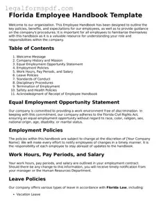 Fillable  Employee Handbook Document for Florida