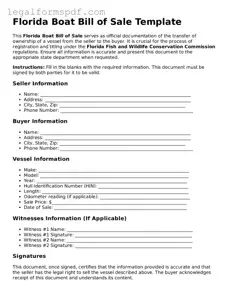 Fillable  Boat Bill of Sale Document for Florida