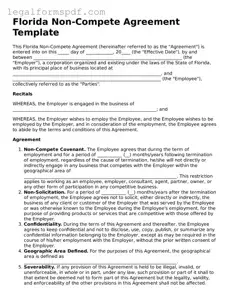 Fillable  Non-compete Agreement Document for Florida