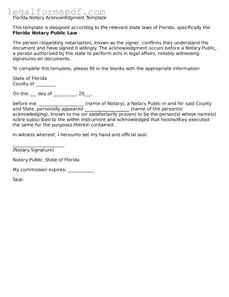 Fillable  Notary Acknowledgement Document for Florida