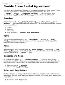 Fillable  Room Rental Agreement Document for Florida
