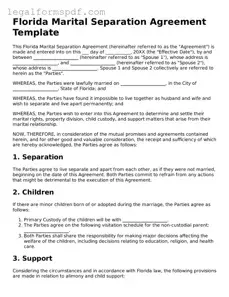 Fillable  Marital Separation Agreement Document for Florida