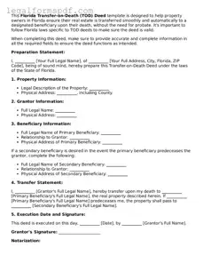 Fillable  Transfer-on-Death Deed Document for Florida