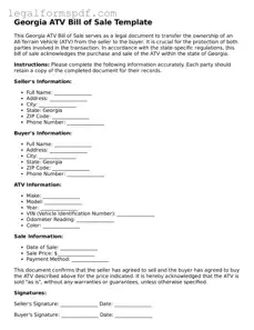Fillable  ATV Bill of Sale Document for Georgia