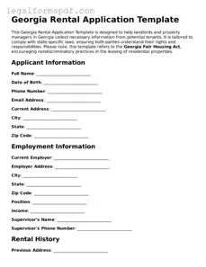 Fillable  Rental Application Document for Georgia