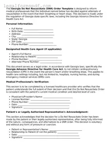 Fillable  Do Not Resuscitate Order Document for Georgia