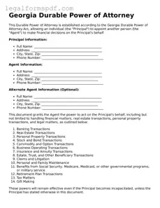 Fillable  Durable Power of Attorney Document for Georgia