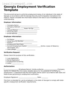 Fillable  Employment Verification Document for Georgia