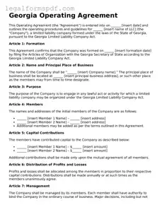 Fillable  Operating Agreement Document for Georgia