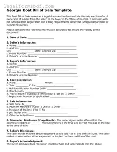 Fillable  Boat Bill of Sale Document for Georgia