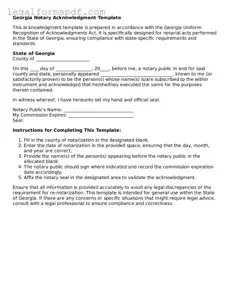 Fillable  Notary Acknowledgement Document for Georgia