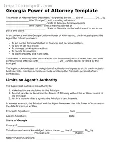 Fillable  Power of Attorney Document for Georgia