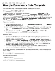 Fillable  Promissory Note Document for Georgia