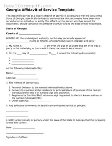 Fillable  Affidavit of Service Document for Georgia