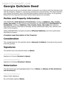 Fillable  Quitclaim Deed Document for Georgia
