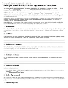 Fillable  Marital Separation Agreement Document for Georgia