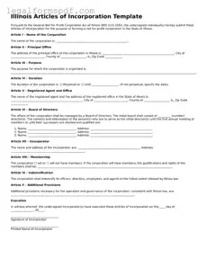 Fillable  Articles of Incorporation Document for Illinois