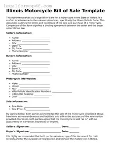 Fillable  Motorcycle Bill of Sale Document for Illinois