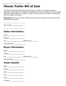Fillable  Trailer Bill of Sale Document for Illinois