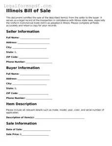 Fillable  Bill of Sale Document for Illinois