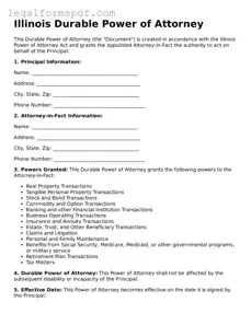 Fillable  Durable Power of Attorney Document for Illinois