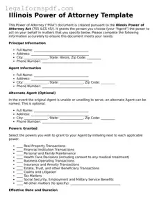 Fillable  Power of Attorney Document for Illinois