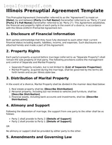 Fillable  Prenuptial Agreement Document for Illinois